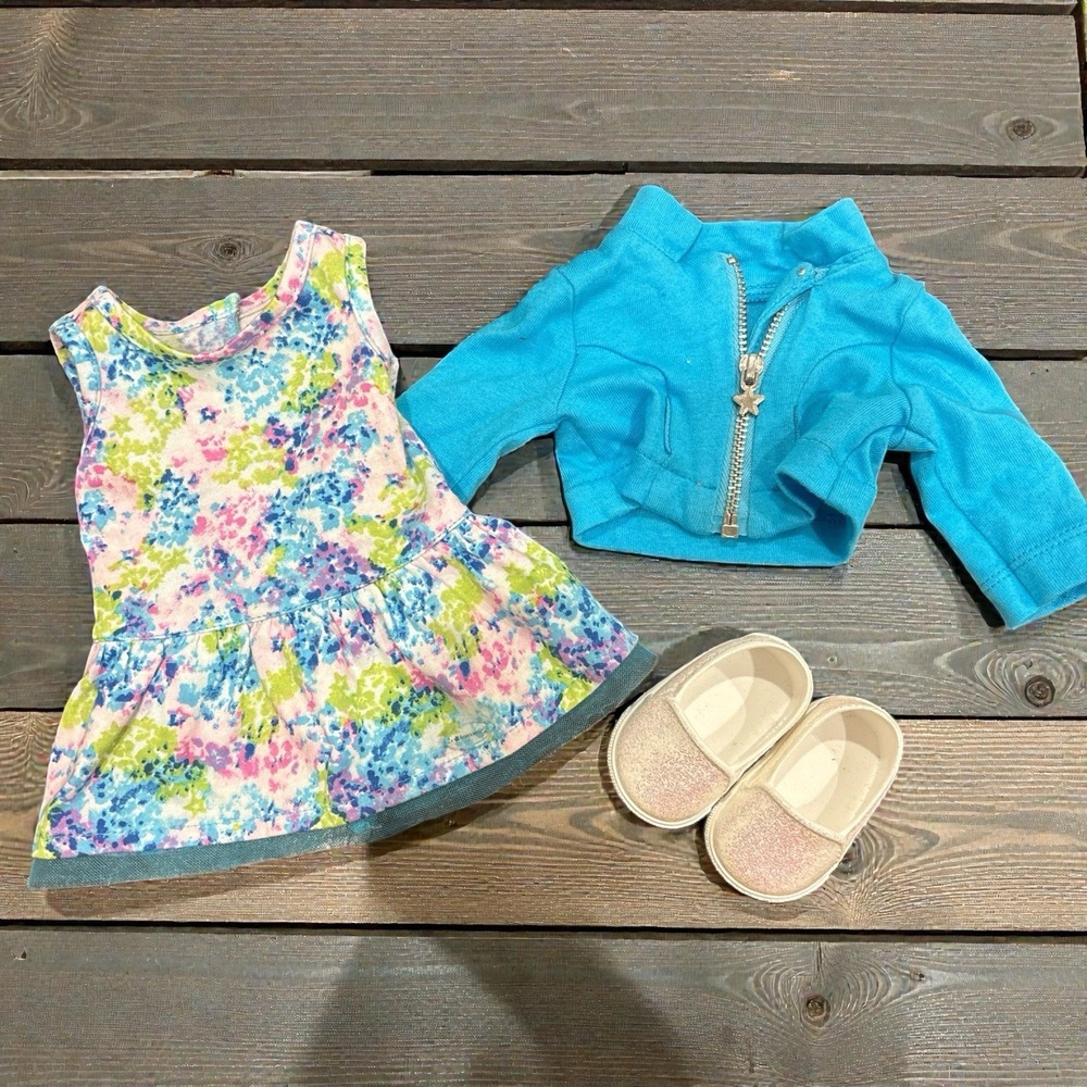 18" American Girl Doll Truly Me Meet Outfit: Floral Dress, Jacket and Shoes EUC